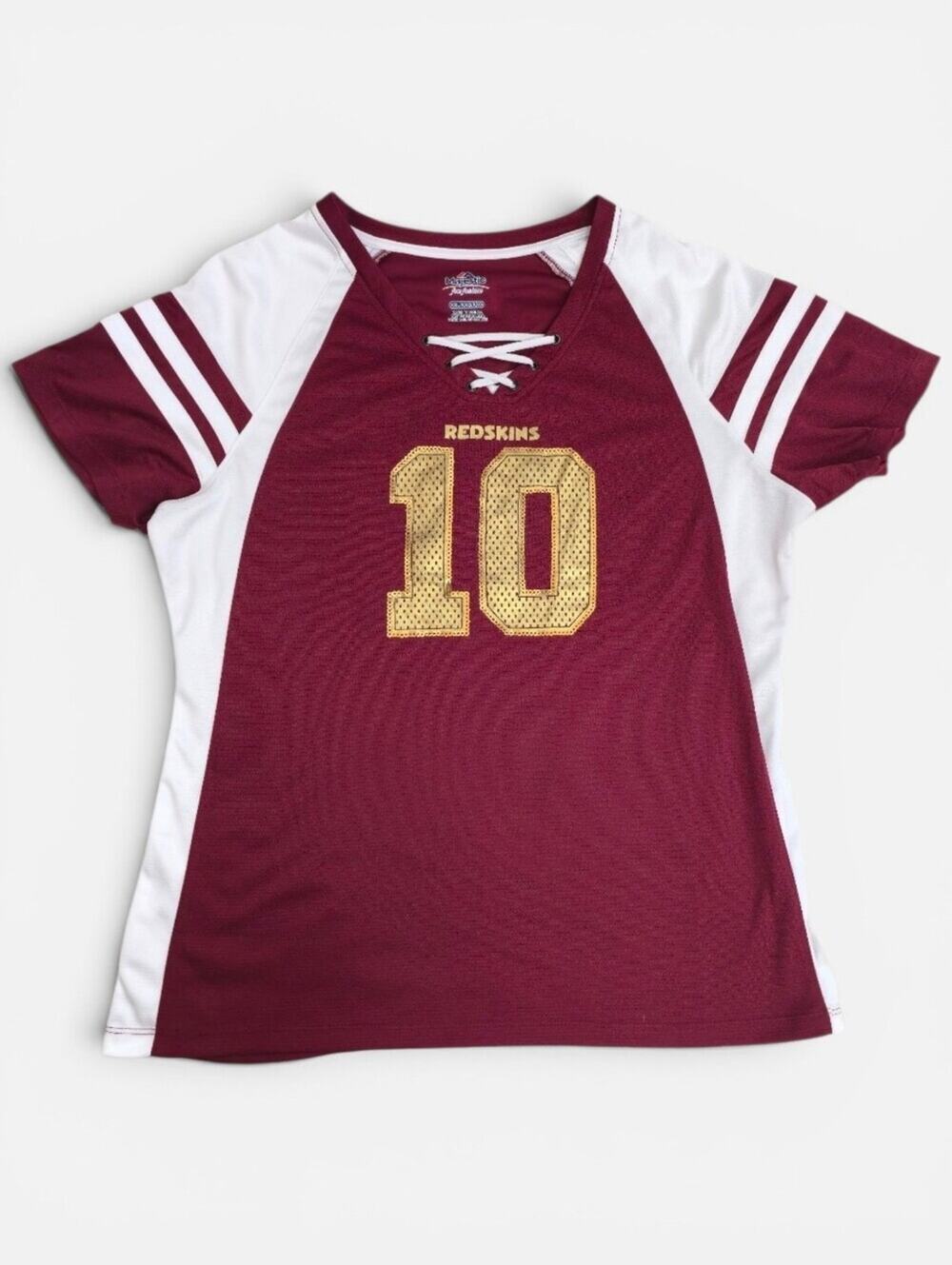 Majestic #10 RG III Redskins Women's Lace Up Sequin V Neck Jersey